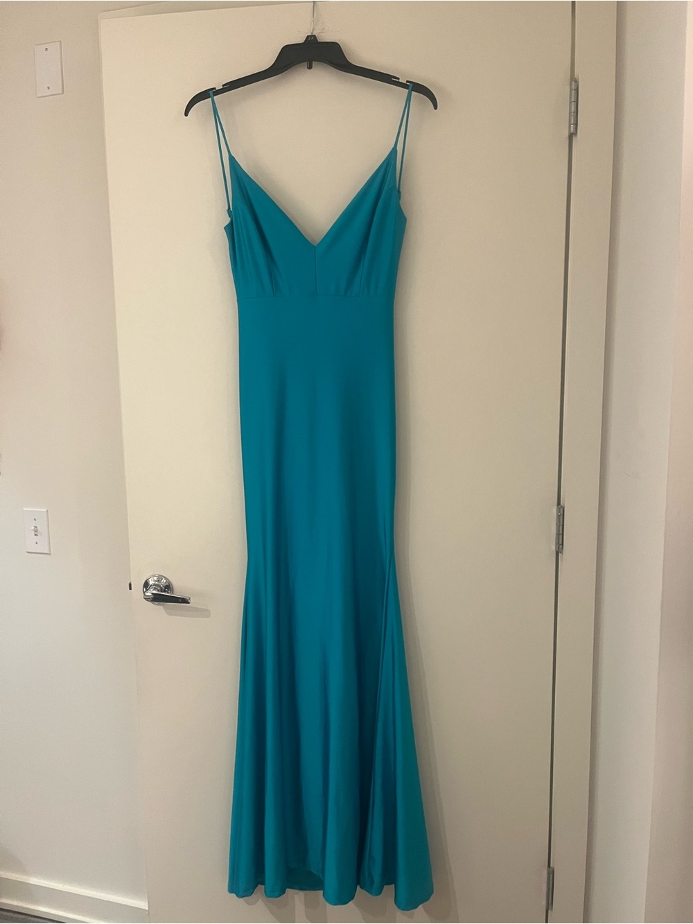 Fashion Nova Teal Backless Maxi Spaghetti Strap V-Neck Dress